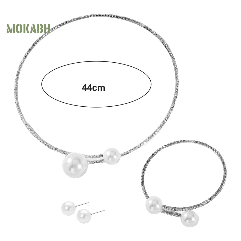 1 Bộ Vòng cổ + Bông Tai Đính Ngọc Trai Giả Màu Sắc Tương Phản Thời Trang