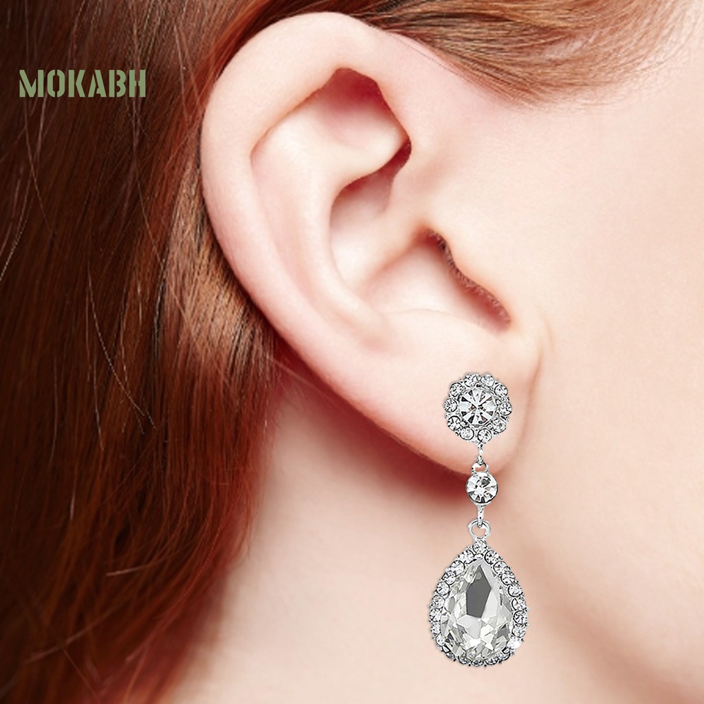 Bông Tai Giọt Nước Đính Đá Sang Trọng Cho Nữ