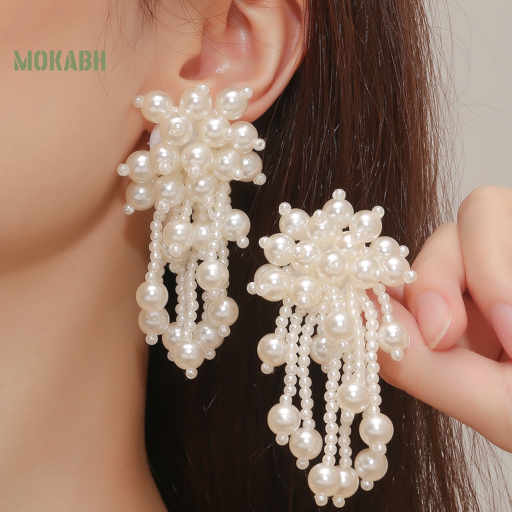 1 Đôi Bông Tai Tua Rua Nhiều Lớp Đính Ngọc Trai Nhân Tạo Thời Trang