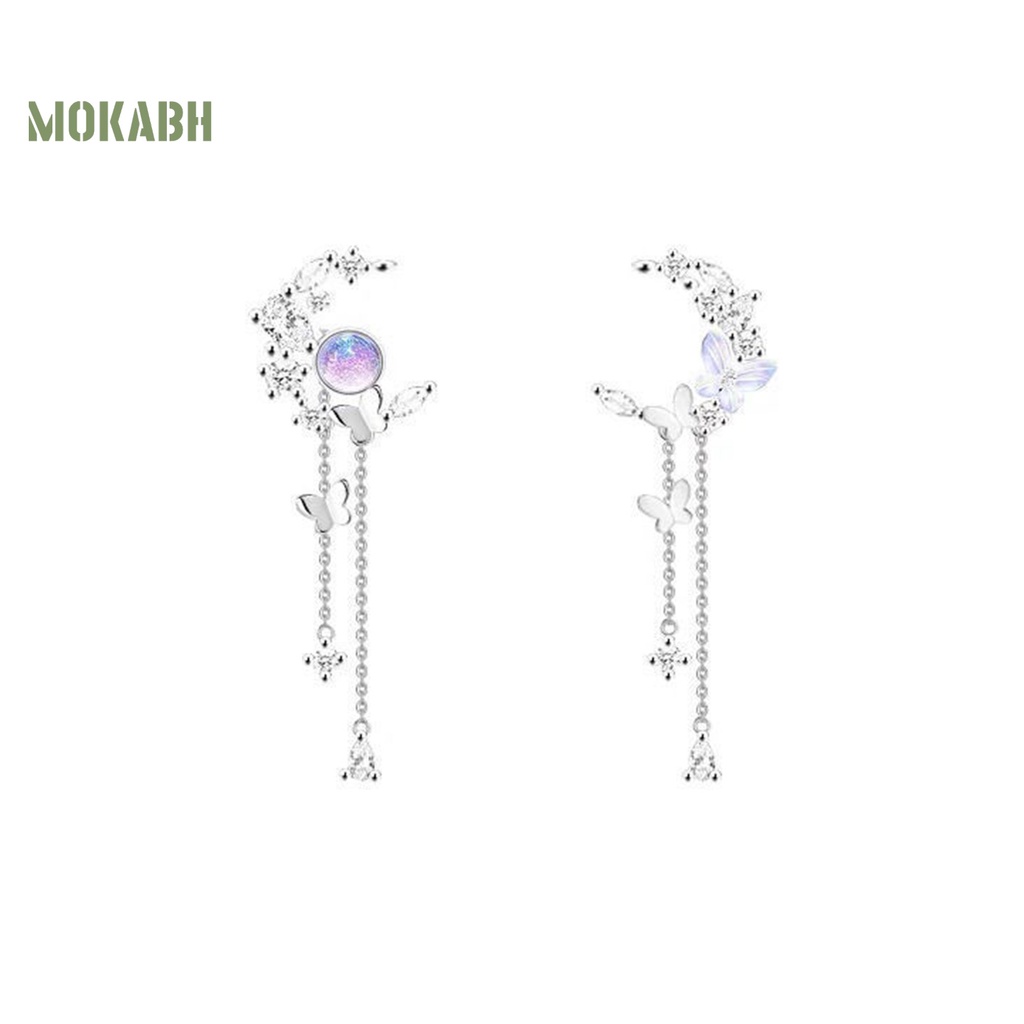 1 Đôi Bông Tai Dáng Dài Đính Đá Pha Lê Tím Họa Tiết Hình Học / Trăng Sao Thời Trang Hàn Quốc