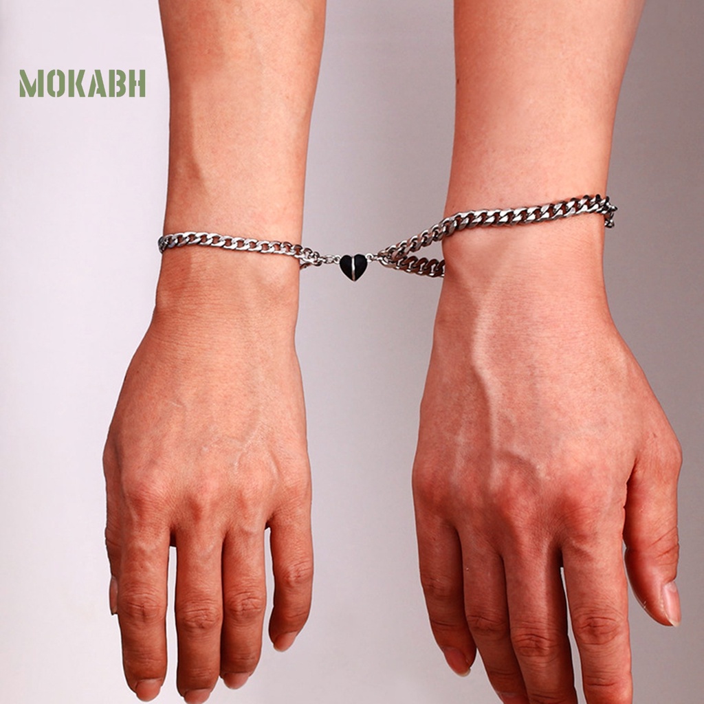 1 Cặp Vòng Tay Mạ Điện Mặt Trái Tim / Thánh Giá Chống Rỉ Sét Thời Trang Unisex