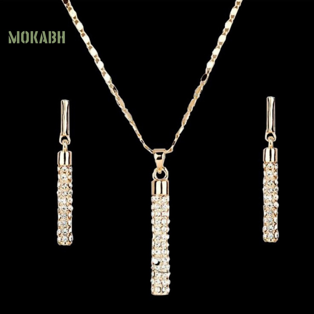 [Mới] Set Vòng cổ + Bông Tai Hình Trụ Đính Đá Sang Trọng