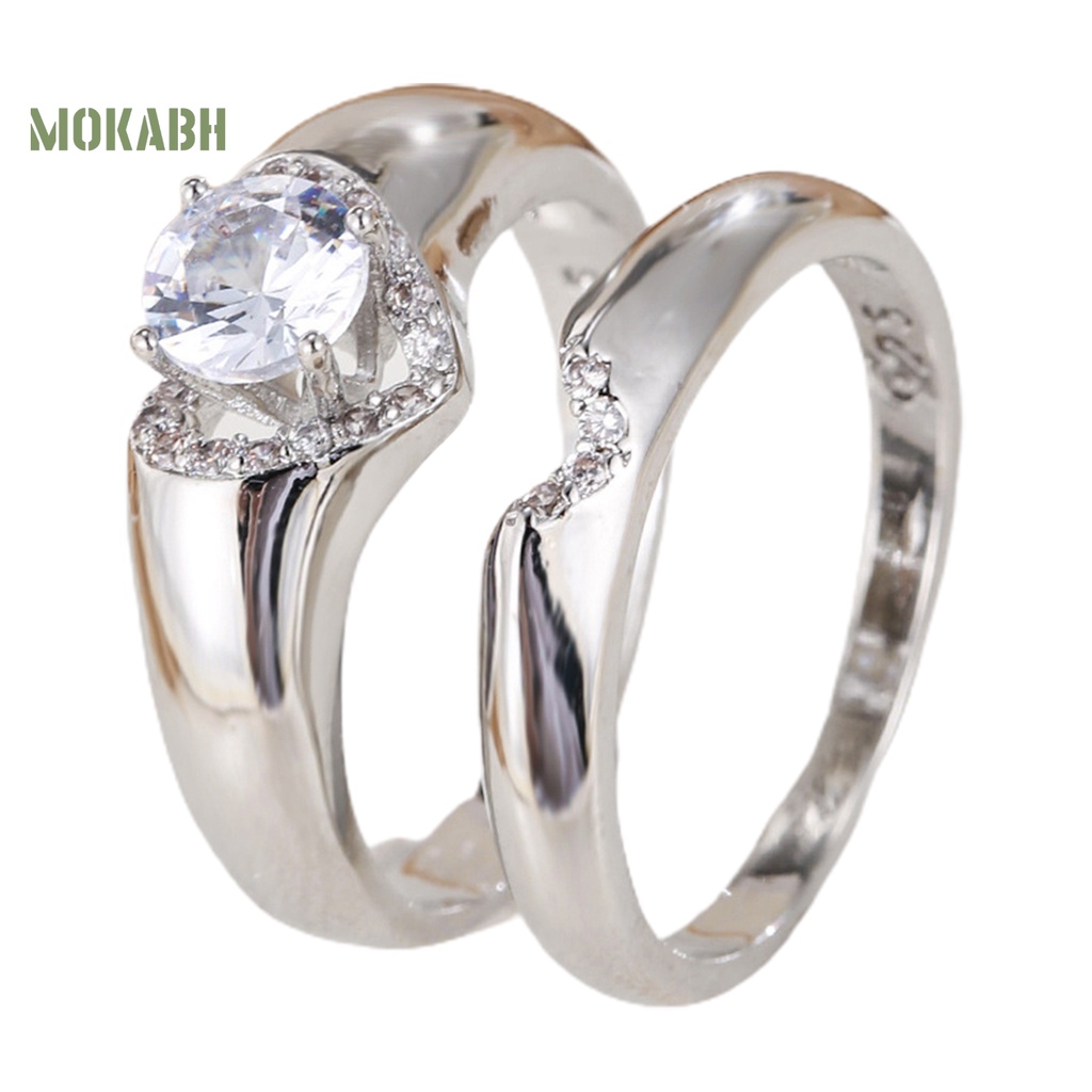 1 Cặp Nhẫn Đính Hôn Hình Trái Tim Lấp Lánh Dành Cho Nam Và Nữ