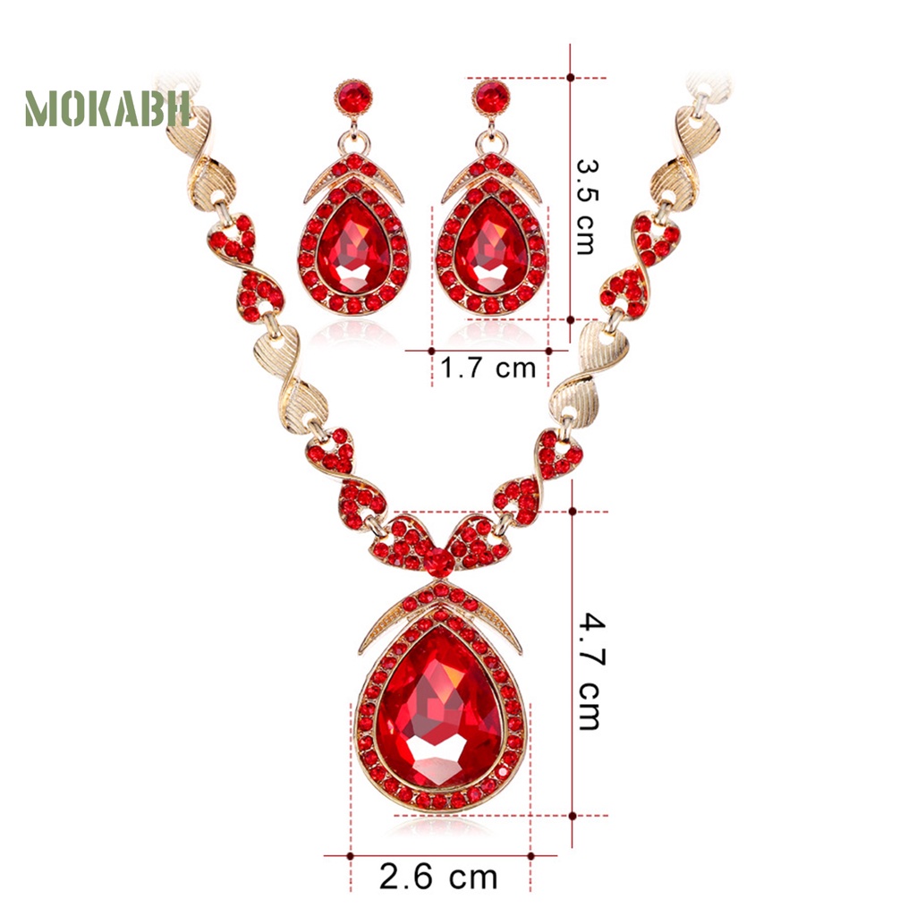 1 Bộ Vòng cổ + Bông Tai Đính Kim Cương Giả Hình Giọt Nước Lấp Lánh Sang Trọng