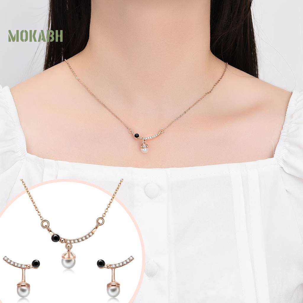 1 Bộ Vòng cổ + Bông Tai Mạ Điện Đính Ngọc Trai Giả Sang Trọng Không Gây Dị Ứng Thời Trang