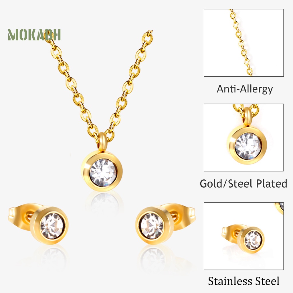 [Mới] Set Vòng cổ Và Bông Tai Mặt Tròn Đính Pha Lê Nhân Tạo Phong Cách Tối Giản 1 Bộ Cho Nữ