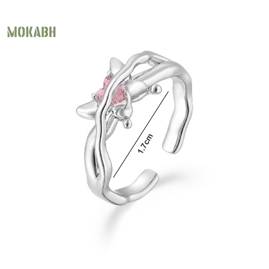 [Mới] Nhẫn Hở Hình Hoa Tulip Khảm Đá Zircon Có Thể Điều Chỉnh Kích Cỡ