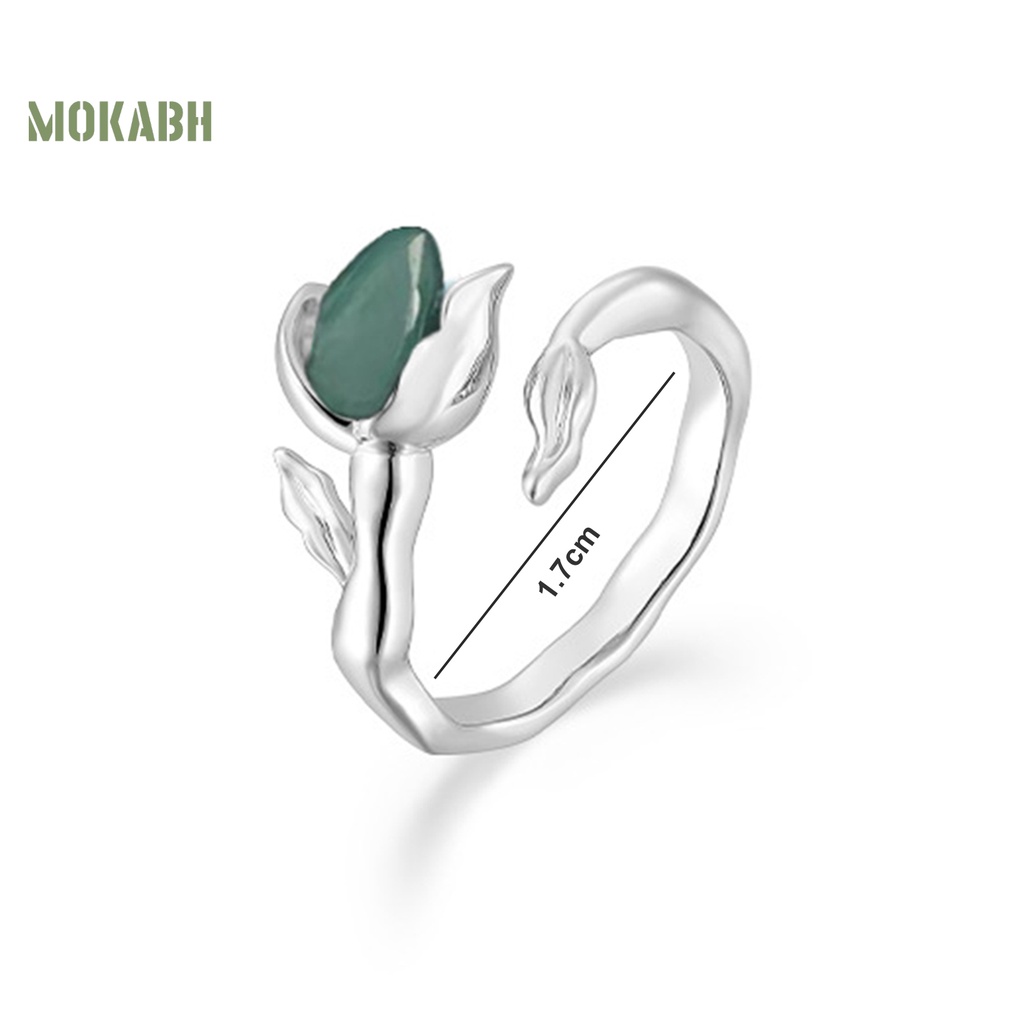 [Mới] Nhẫn Hở Hình Hoa Tulip Khảm Đá Zircon Có Thể Điều Chỉnh Kích Cỡ