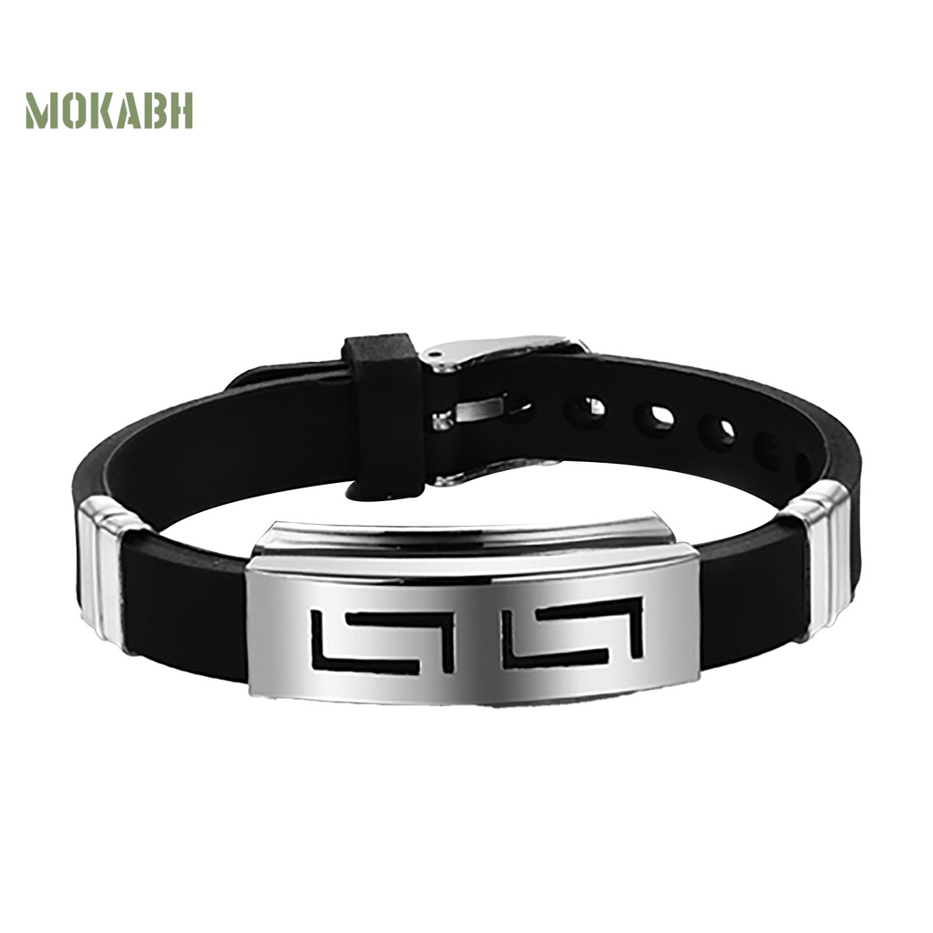 Vòng Tay Cao Su Phối Khóa Thép Không Gỉ Thời Trang Punk Cho Nam