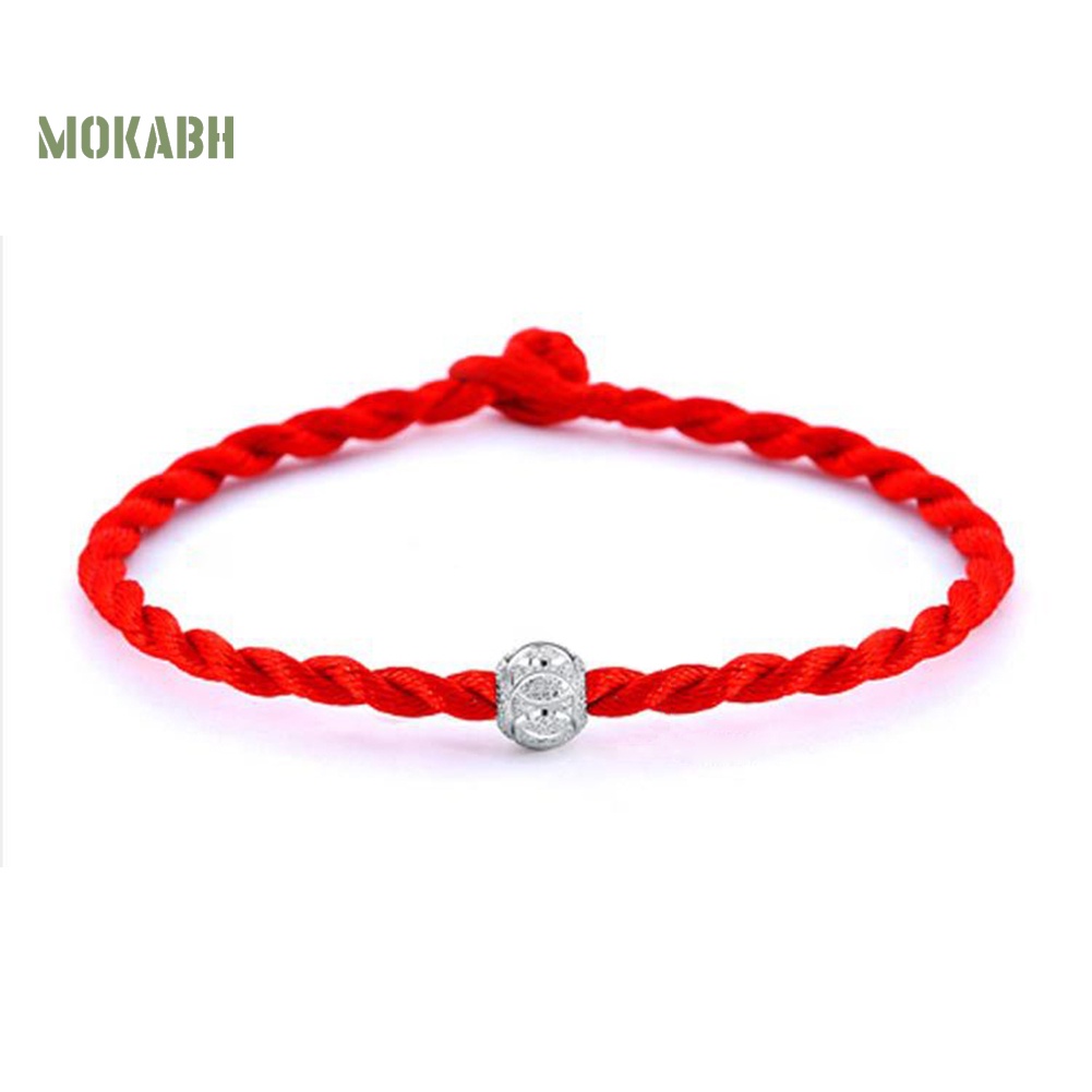 Vòng Tay Bện Dây Đỏ May Mắn Mạ Bạc Phong Cách Dân Tộc Cho Nam Nữ