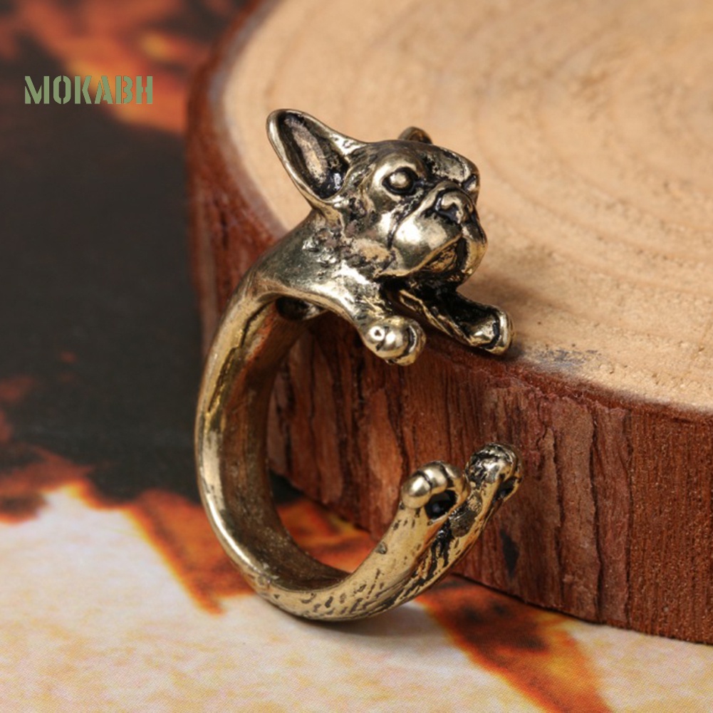 Nhẫn Hở Hình Chó Bull Phong Cách Punk Cổ Điển Có Thể Điều Chỉnh Kích Cỡ