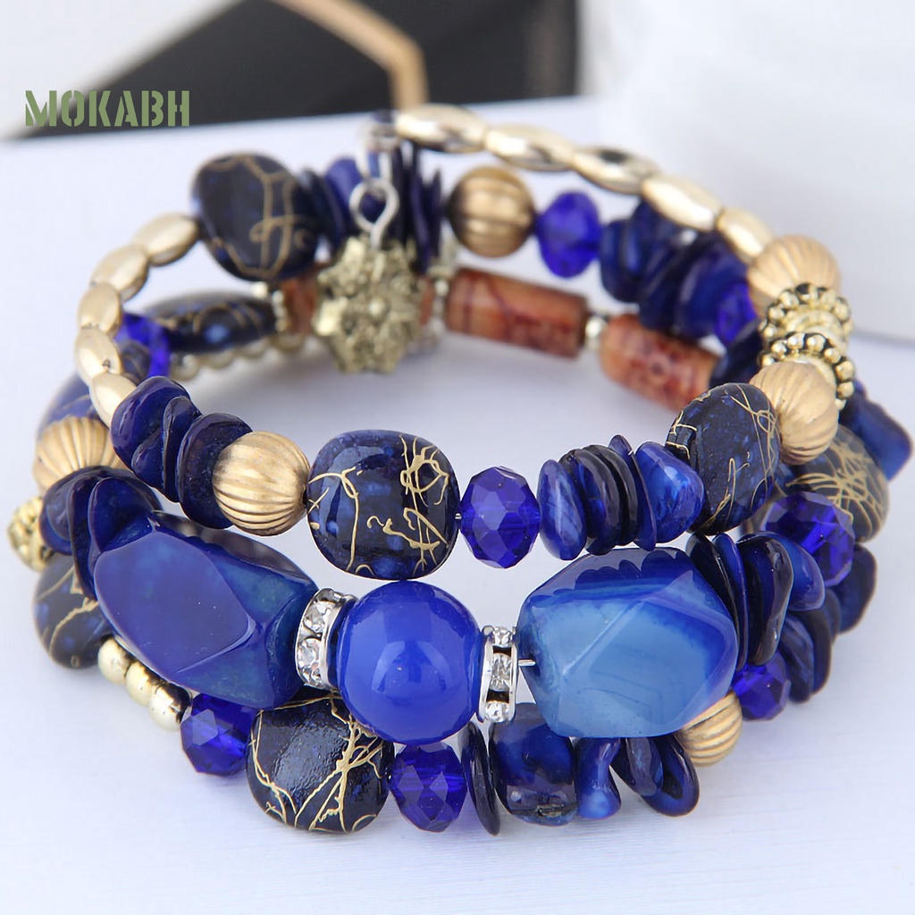 Vòng Đeo Tay Xỏ Hạt Đá Ngọc Lam Giả Phong Cách Vintage Dành Cho Nữ
