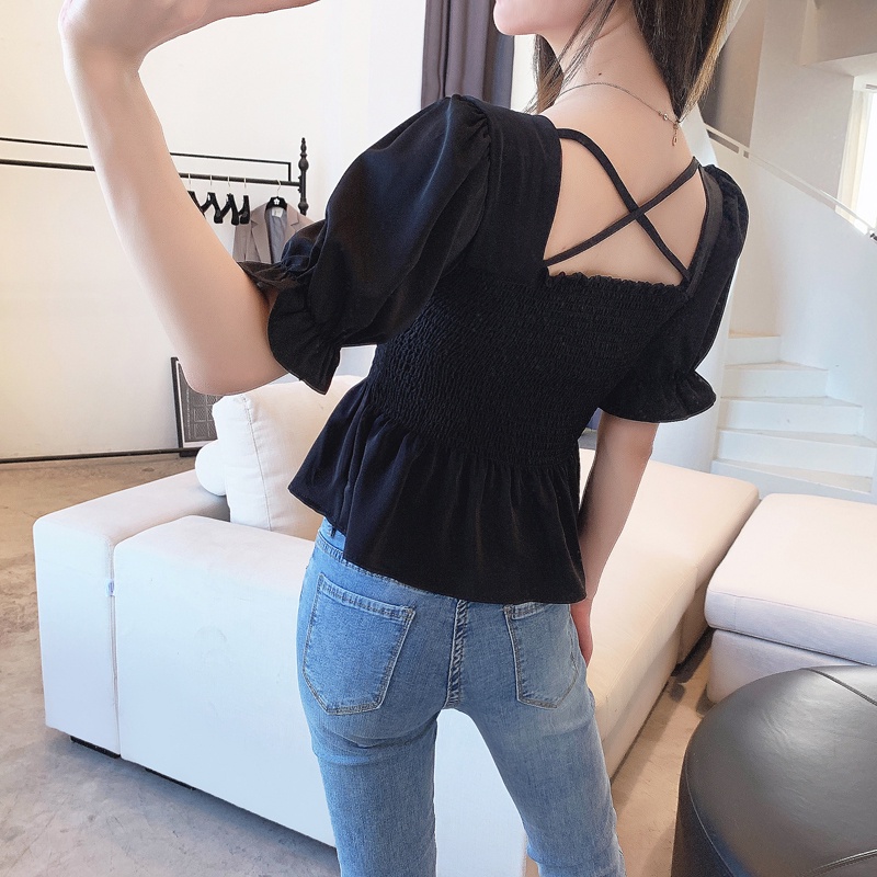 Áo chiffon BH Ngắn Tay Hở Lưng Thời Trang Mùa Hè Cho Nữ