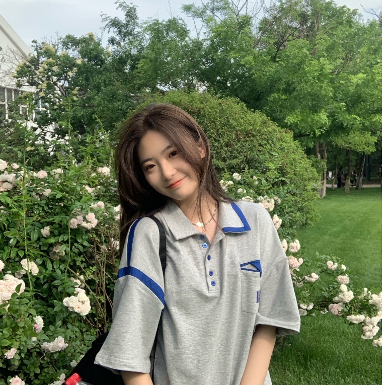 Bộ đồ nữ cổ bẻ viền xanh, bộ polo thể thao 2 màu Trắng, Xám form rộng