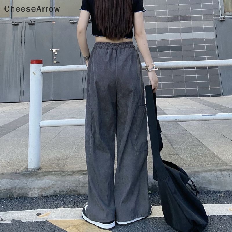 [CHAW] Quần Yếm Ống Rộng Dáng Suông Có Túi Lớn Màu Đen Phong Cách Đường Phố Hàn Quốc Nhật Bản