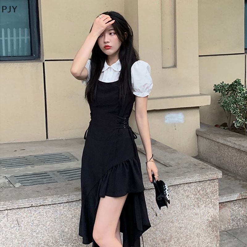 Bộ Áo Sơ Mi Tay Ngắn + Đầm Thời Trang Đường Phố Hàn Quốc Cho Nữ