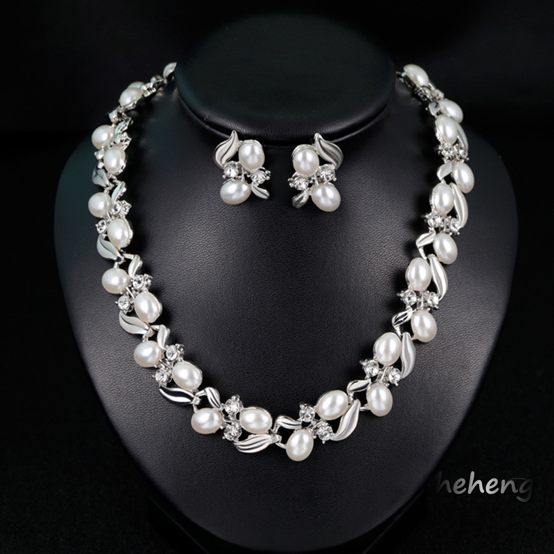 Bộ Vòng cổ + Bông Tai Bằng Hợp Kim Kẽm Đính Ngọc Trai Giả Cho Nữ