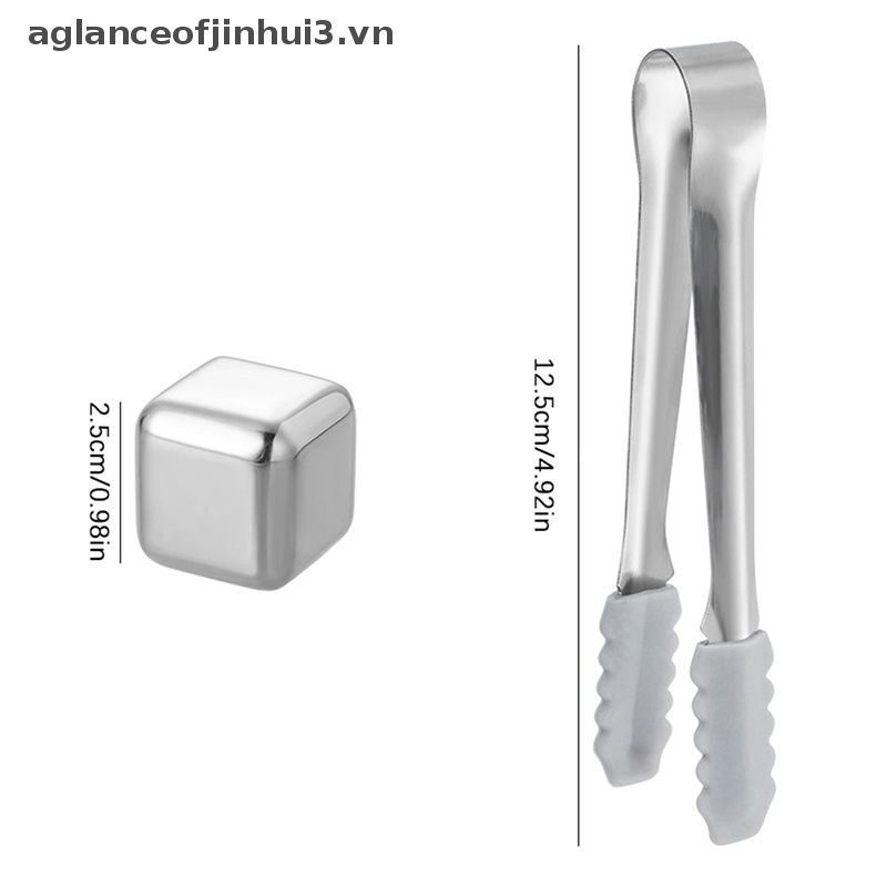 ~ Afhvn ~ Đá Viên Uống Whiskey Bằng Thép Không Gỉ Tái Sử Dụng Được Với Kẹp Silicone.