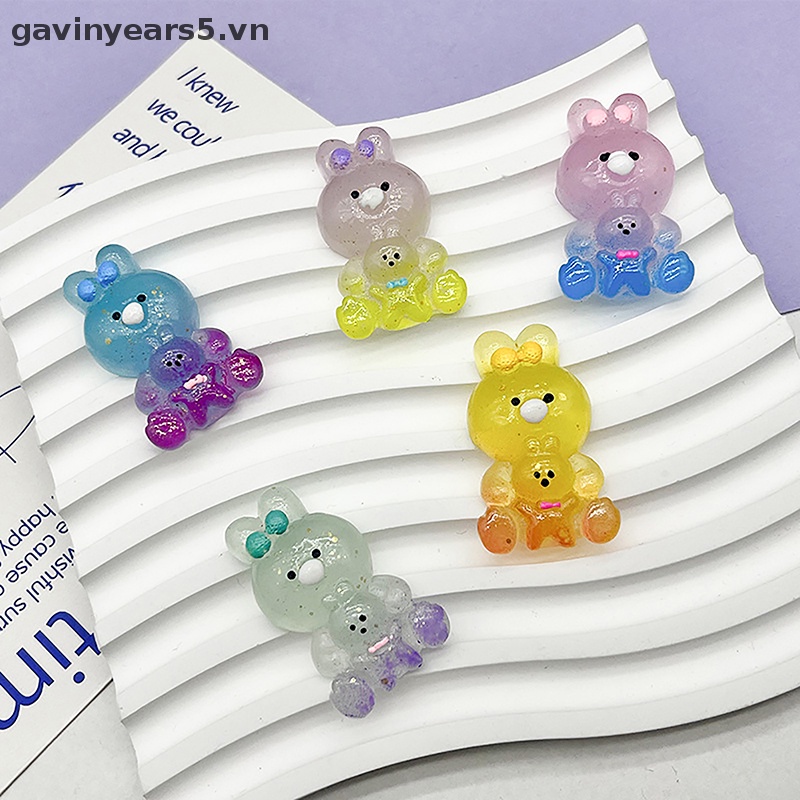Bộ 2 Chú Thỏ Hoạt Hình Ba Chiều Bằng Nhựa Resin Màu Gradient Trang Trí Nhà Cửa / Xe Hơi