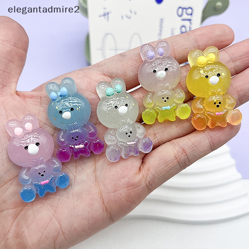 [Gant] Bộ 2 Tượng Thỏ Hoạt Hình Ba Chiều Bằng Nhựa Resin Màu Gradient Phát Sáng Trang Trí Bàn / Xe Hơi / Nhà Cửa