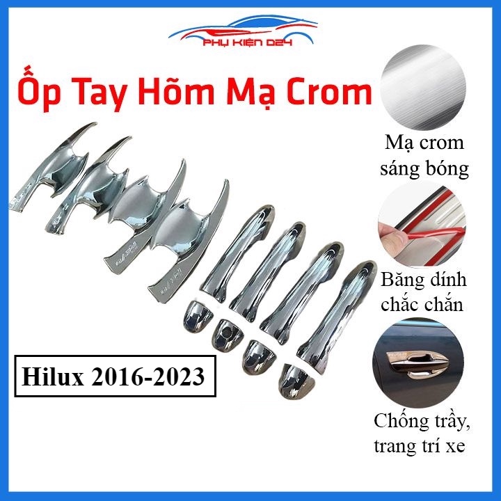 Ốp tay hõm mạ crom Hilux 2016-2023 sáng bóng chống trầy bảo vệ cửa xe ô tô