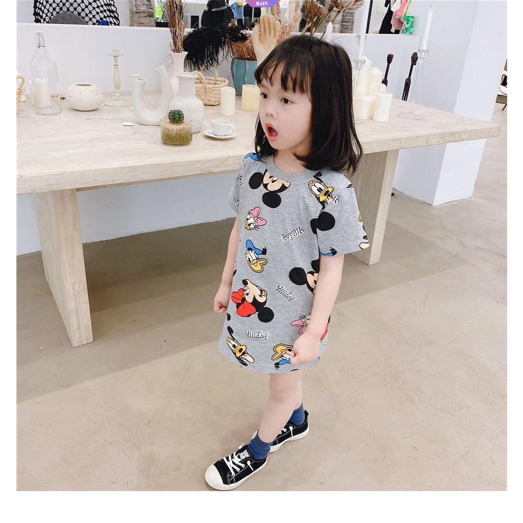 Áo Thun Tay Ngắn Dáng Rộng In Họa Tiết Hoạt Hình Mickey / Dâu Tây Dễ Thương Thời Trang Mùa Hè Cho Bé Gái