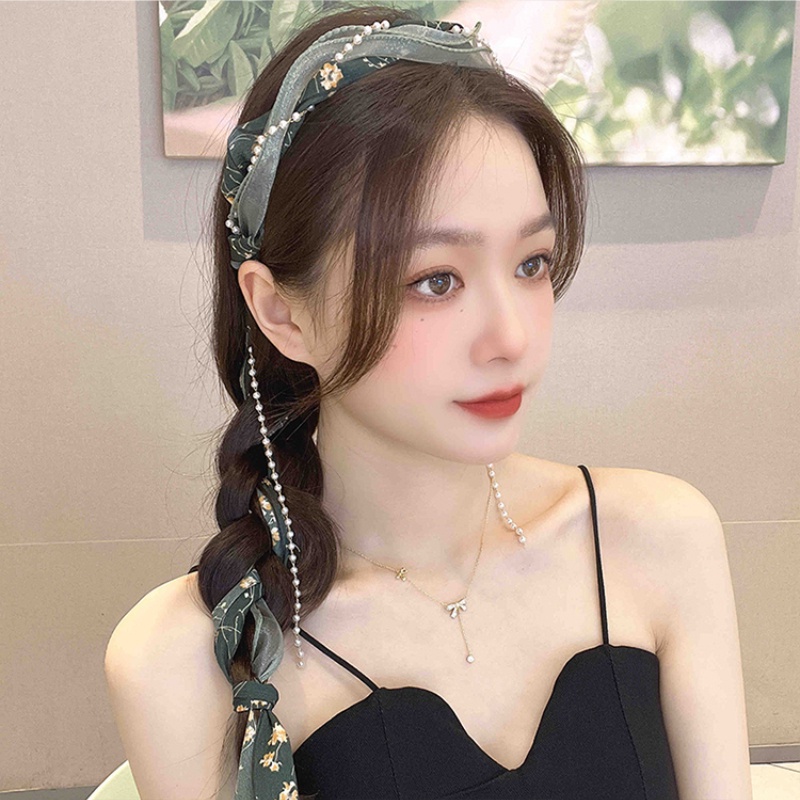 Băng Đô Bện Hoa Đính Ngọc Trai Phong Cách Hàn Quốc Cho Nữ