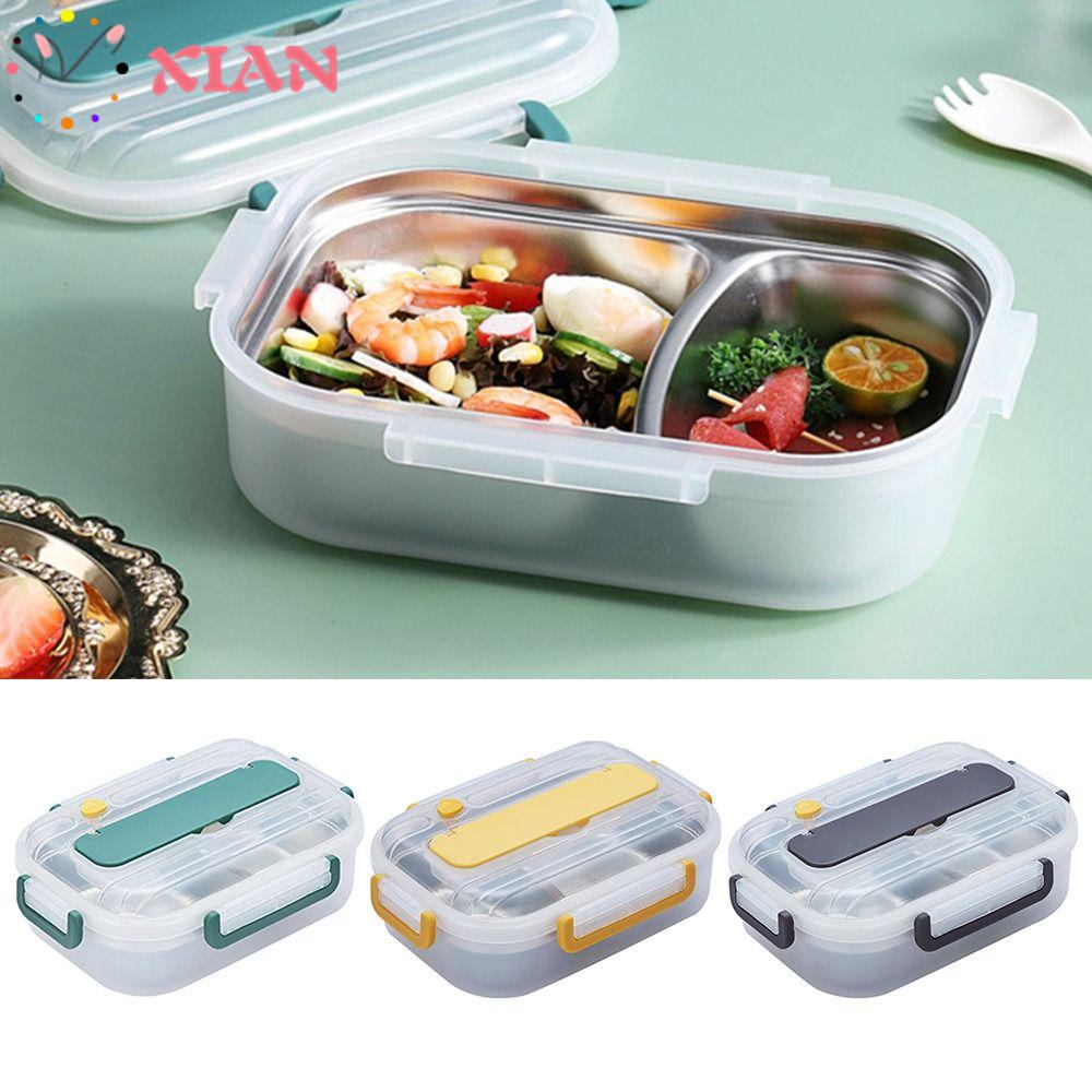 Hộp Đựng Thức Ăn Trưa Hình Chữ Nhật Chia Ngăn Kèm Muỗng Tiện Dụng