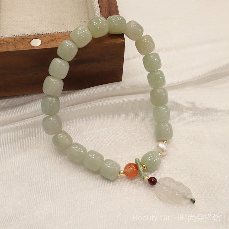 {Hàng Mới Về!}Vòng Tay Chuỗi Hạt Phong Cách Taicui Lá Persimmon Kiểu Trung Hoa Mới