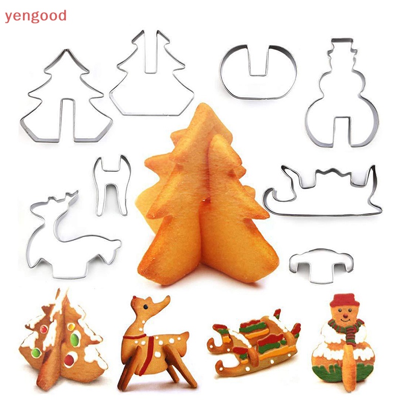 Set 8 Khuôn Cắt Bánh Quy Bằng Thép Không Gỉ Tạo Hình 3D Chủ Đề Giáng Sinh