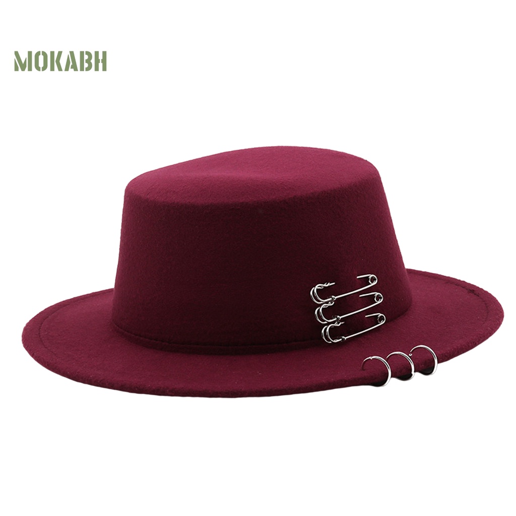 [Mok Abh] Mũ Fedora Len Chống Nắng Vành Phẳng Màu Trơn Cổ Điển Trang Trí Cho Nam Và Nữ