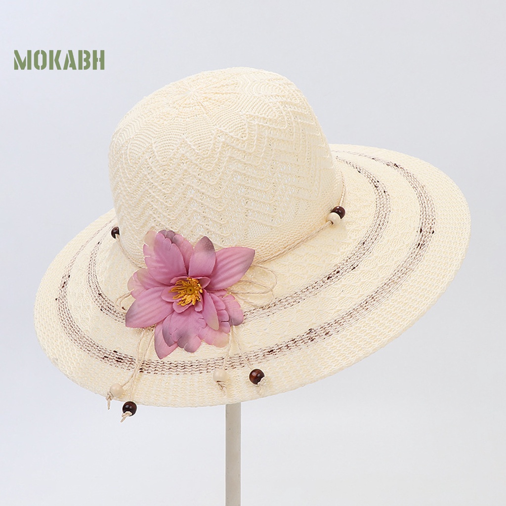Nón Cối Rộng Vành Màu Trơn Đính Hạt Hoa Phong Cách Hàn Quốc Cho Nữ
