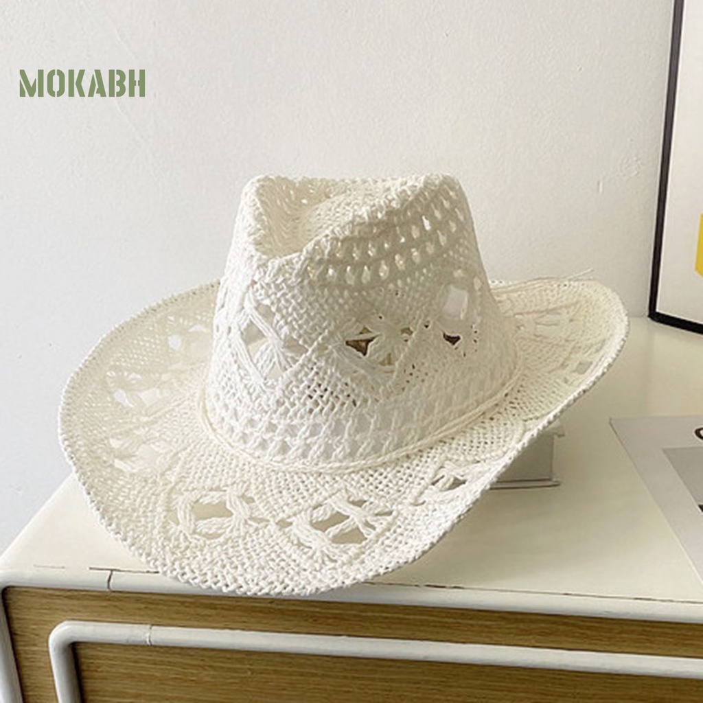 [Mok Abh] Mũ Cao Bồi Bện Dây Mỏng Viền Xoăn Màu Trơn Trang Trí Tóc Jazz Cổ Điển Dành Cho Bạn Nữ