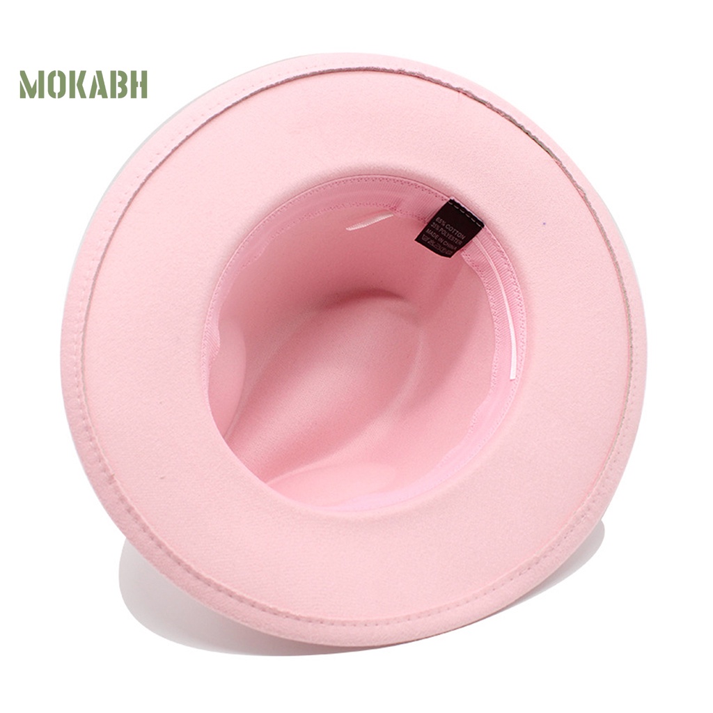 [Mok Abh] Mũ Cao Bồi Fedora Đính Dây Xích Kim Loại Rộng Vành Màu Trơn Phong Cách Jazz Phương Tây Thời Trang