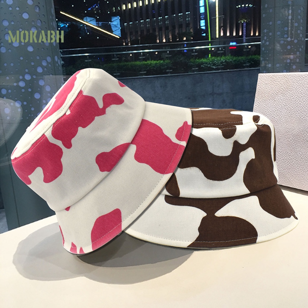 Nón Bucket Rộng Vành Chống Tia UV Họa Tiết Bò Sữa Thời Trang