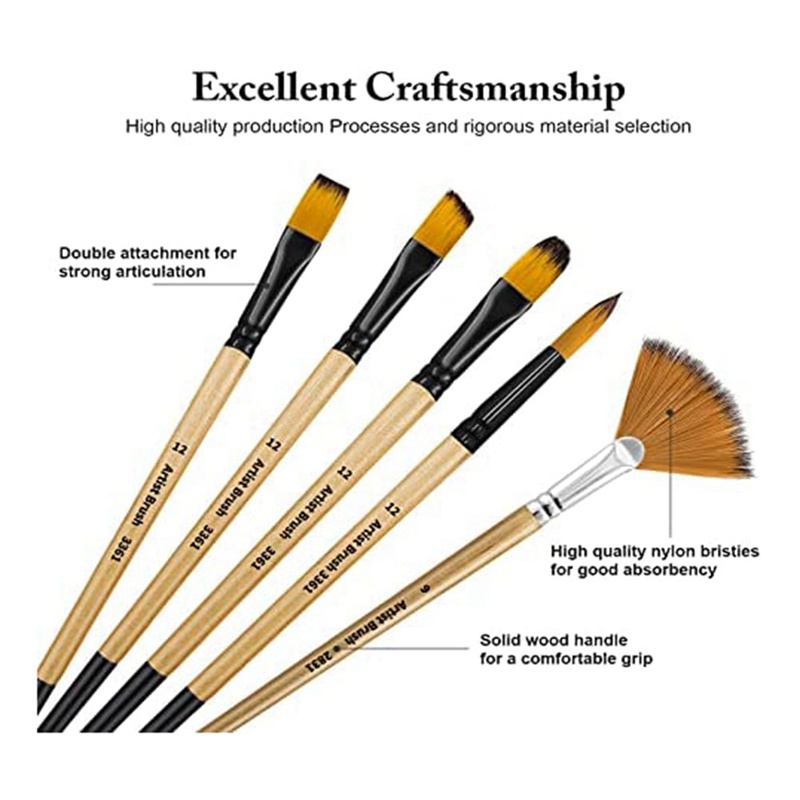 Set 32 Cọ Nylon Lông Tròn / Vuông / Phẳng / Quạt Dành Cho Họa Sĩ Vẽ Tranh Sơn Dầu Acrylic