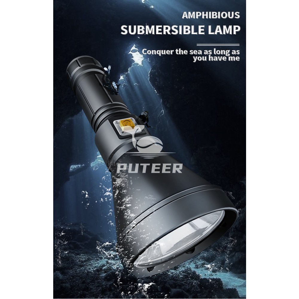 Đèn Pin Led IPx8 Siêu Sáng Chống Thấm Nước Pin 26650 Có Dây Đeo Tay Tiện Dụng Dùng Khi Đi Lặn