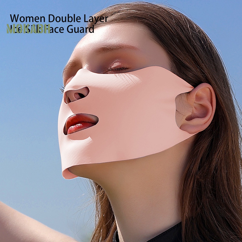 [Mok Abh] Mặt Nạ Bảo Vệ Khuôn Mặt Bằng Lụa Băng Mỏng Hai Lớp Màu Trơn Dành Cho Bạn Nữ
