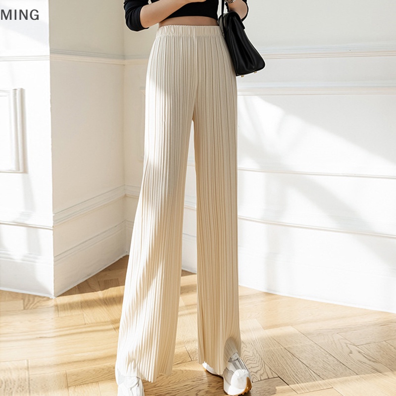 Quần ống rộng Xẻ Tà Lưng Thun Màu Trơn Thời Trang Xuân Hè 2023 Dành Cho Bạn Nữ