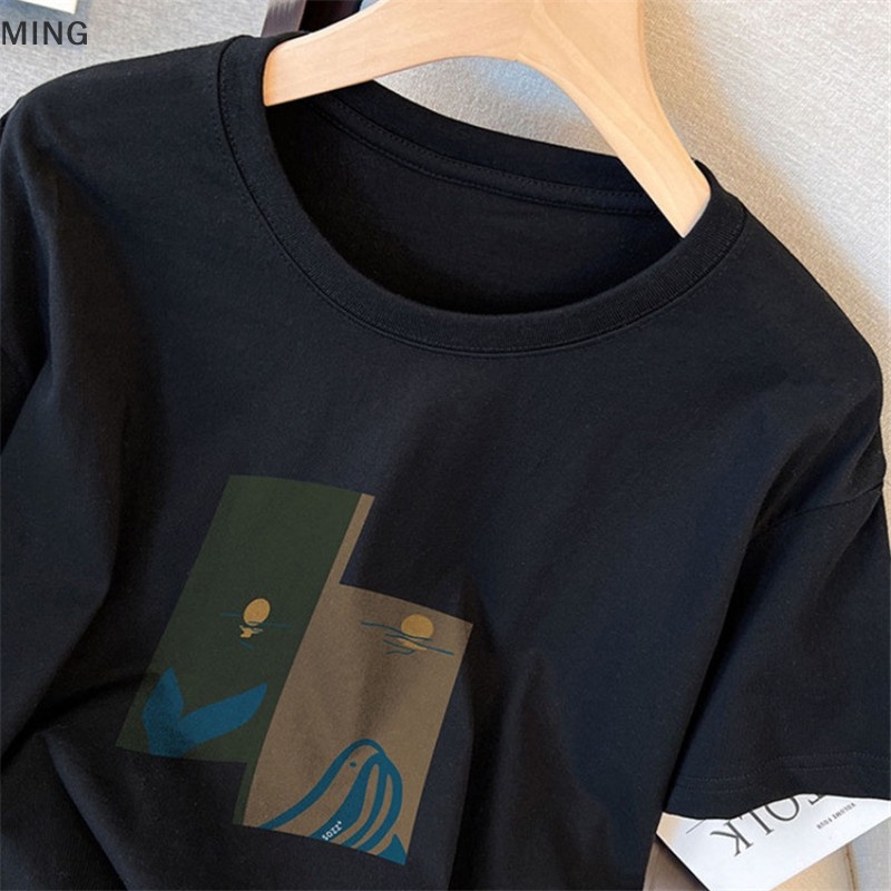 Áo Thun Lửng Ngắn Tay Cổ Tròn In Họa Tiết Phong Cách Retro Mỹ Cho Nữ