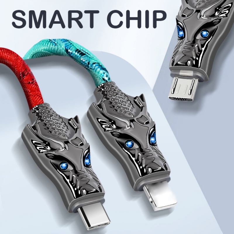 Dây Cáp Sạc Nhanh 33W 7 Màu RGB Hình Rồng Bằng Hợp Kim Kẽm Cho Android Micro Usb