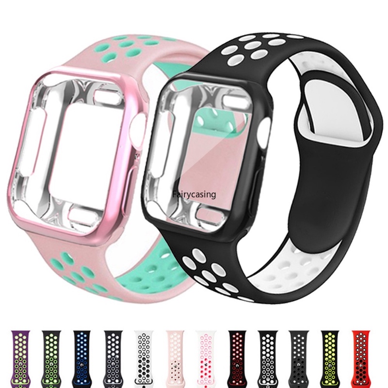 Bộ Ốp Silicone + Kính + Dây Đeo 44mm 40mm 49mm 45mm 41mm 38mm 42mm Cho Iwatch Series 3 / 4 / 5 / SE / 6 / 7 / 8 Ultra