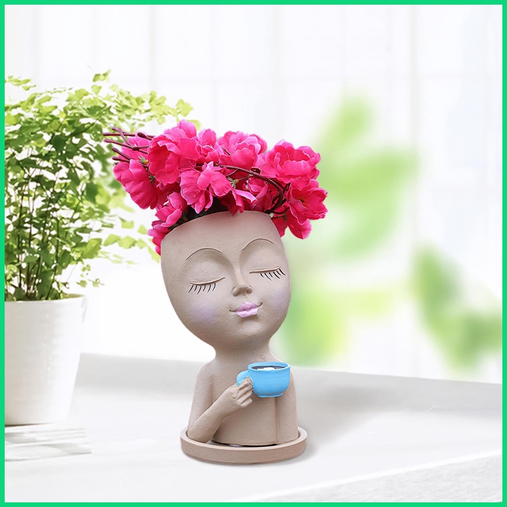 Chậu Trồng Cây Bằng Nhựa Resin Hình Mặt Cô Gái Dễ Thương Có Lỗ Thoát Nước Để Bàn Trang Trí jiwvn Jwvn
