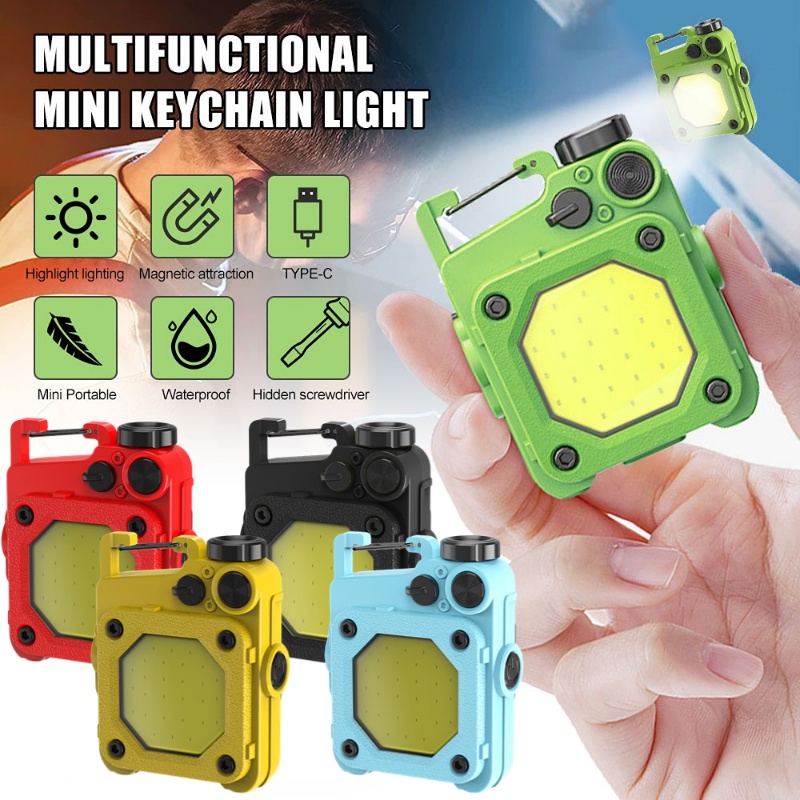 Móc Khóa Đèn Pin LED COB 6 Chế Độ Sáng Thiết Kế Nhỏ Gọn Kèm Sạc USB Tiện Dụng Cho Dã Ngoại