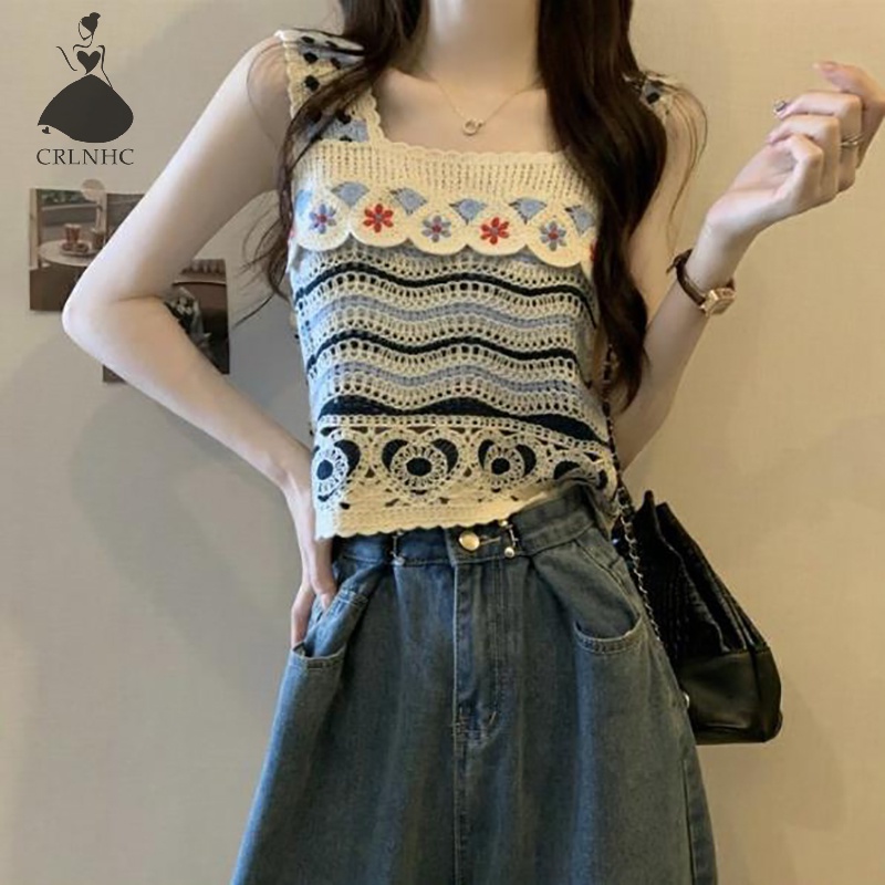 Áo Dệt Kim Sát Nách Thêu Họa Tiết Khoét Lỗ Thời Trang Mùa Hè Cho Nữ vn
