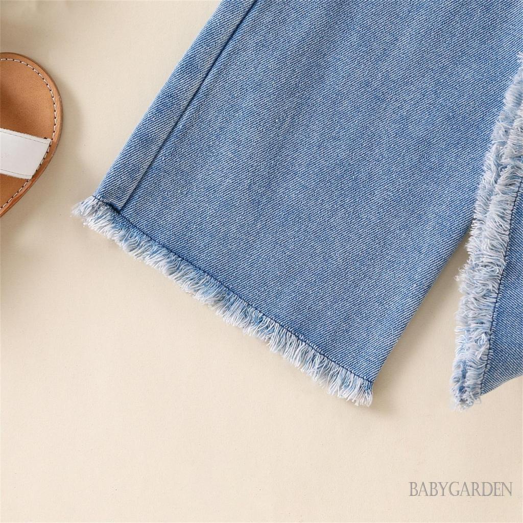 Bộ Áo Hai Dây + Quần Jeans + Băng Đô Co Giãn Thời Trang Mùa Hè Cho Bé Gái 2-7 Tuổi