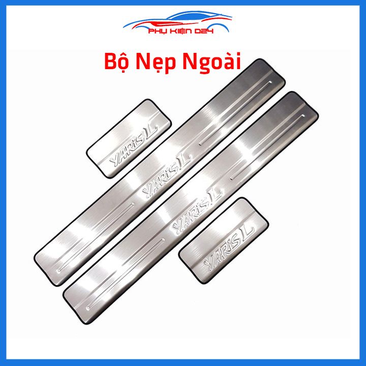 Bộ ốp bậc cửa trong ngoài nẹp bước chân Yaris 2019-2020-2021-2022-2023 Inox chống trầy trang trí xe