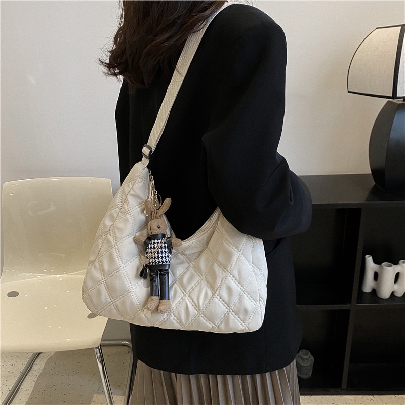 Túi Vải nylon Đeo Vai Hình Thoi Có Khóa Kéo Sức Chứa Lớn Cho Nữ