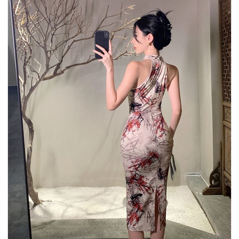 Đầm Hai Dây Dáng Ôm Vừa Vặn Phong Cách Trung Hoa Mới Cho Nữ