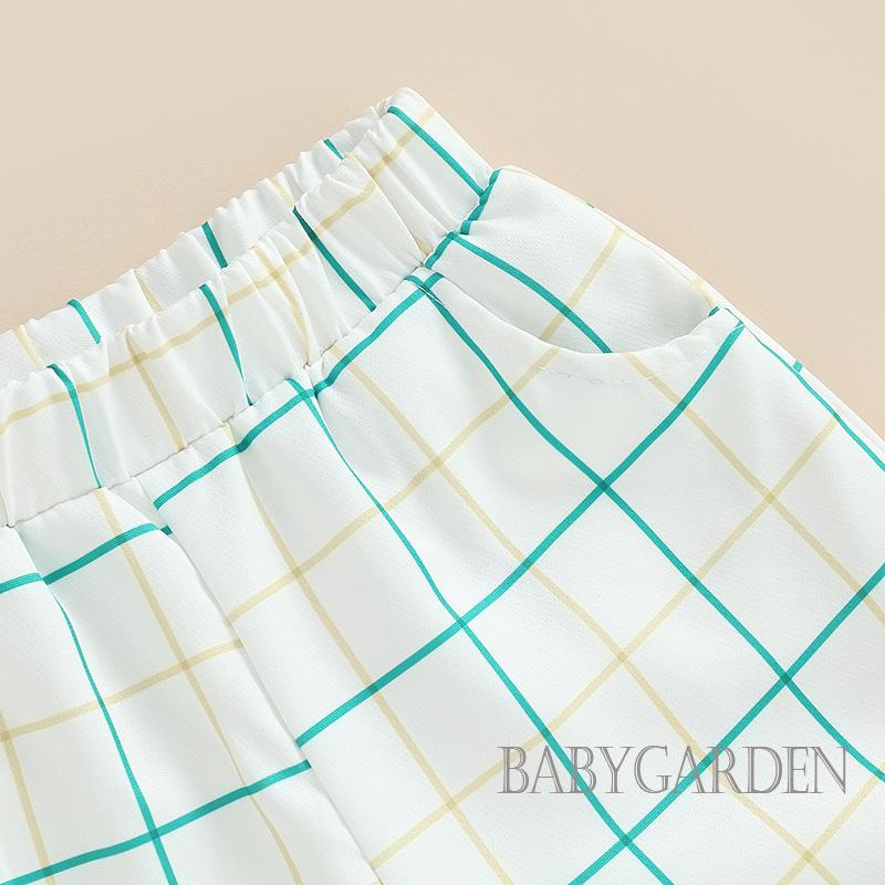 Set Áo Thun Tay Ngắn &amp; Quần Short Cho Bé Gái Từ 3-7 Tuổi Set Áo Tank Top Đen + Áo Khoác Cổ Bẻ + Quần Short Lưng Thun Kẻ Sọc Ca Rô Thời Trang Trẻ Trung